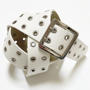 Target white faux leather metallic silver buckle belt one size